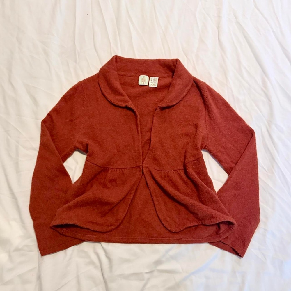 Vintage HWR Lambswool Cropped Cardigan Rust Orange Collared Empire Waist M